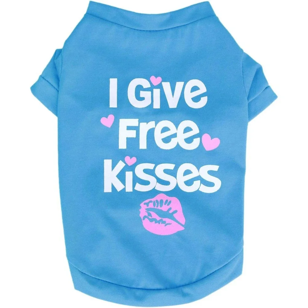I Give Free Kisses Blue Pet T-Shirt Large‎ Dog Cat Graphic Tee Love Hearts Puppy